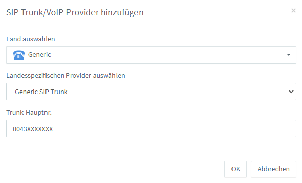 Nummer eintragen für SIP Trunk