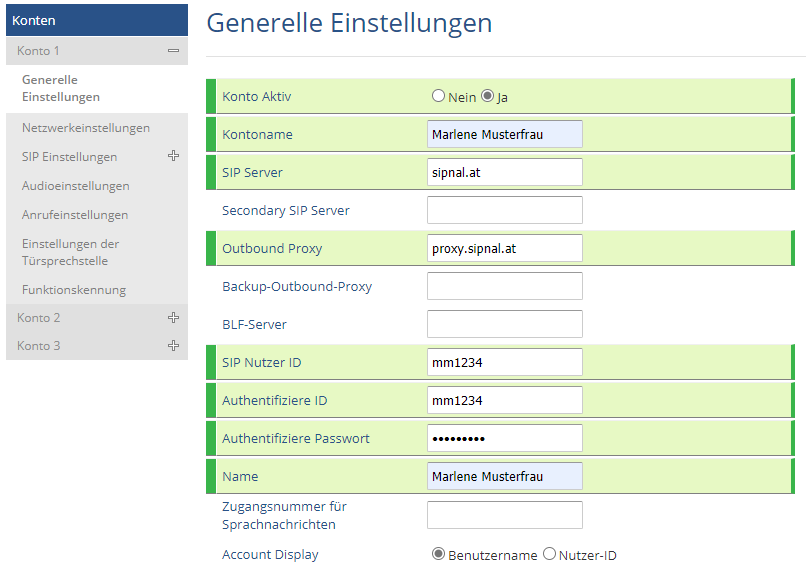 SIP Trunk Grandstream GXP16XX Generelle Einstellungen