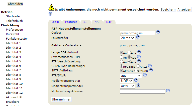 SIP Trunk Snom 3xx RTP Verschlüsselung