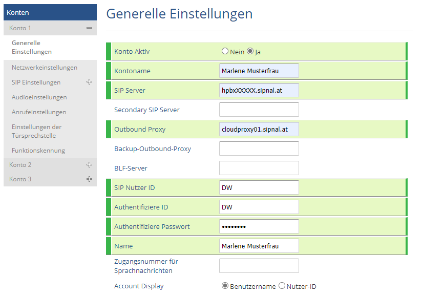 SIPnal Hosted Telefonanlage und Grandstream GXP 16xx „Generelle Einstellungen