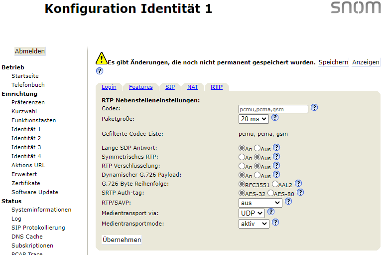 SIPnal Hosted Telefonanlage und Snom 7xx RTP Verschlüsselung