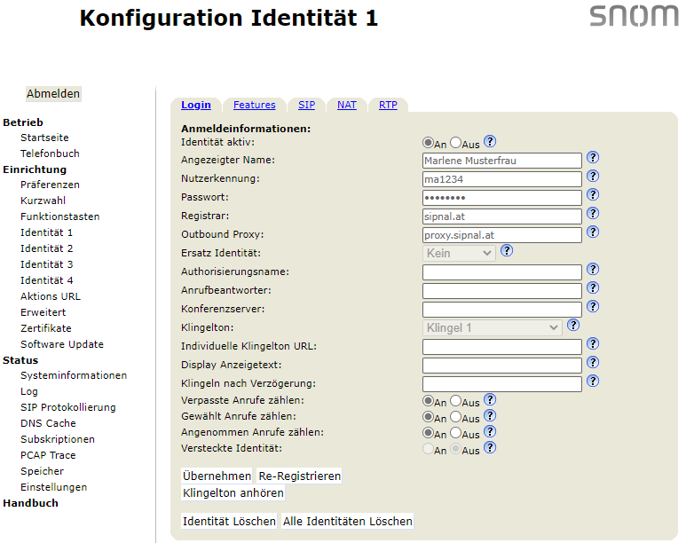 SIP Trunk Snom 7xx Standard Benutzer einrichten