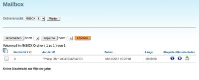 Telefonanlage User-Interface Mailbox - Anzeige der Sprachnachrichten