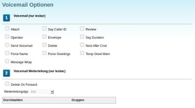 Telefonanlage User-Interface Voicemail-Optionen - Erweiterte Ansicht
