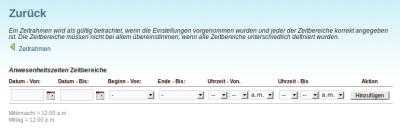 Telefonanlage User-Interface Zeitrahmen - Zeiten definieren