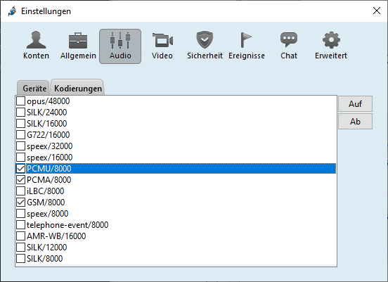 SIP Trunk Jitsi Codecs