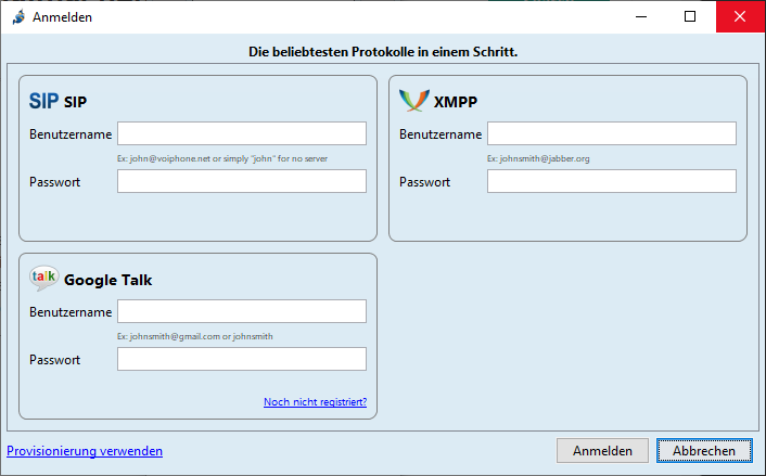 SIP Trunk Jitsi Anmeldung