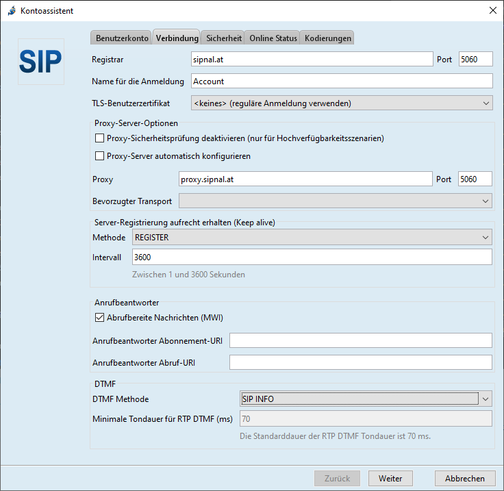 SIP Trunk Jitsi Verbindung